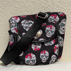 BETSEY JOHNSON Sugar Skulls & Nylon Quilted Crossbody Bag
